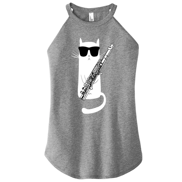 Funny Cat Wearing Sunglasses Playing Flute Women’s Perfect Tri Rocker Tank