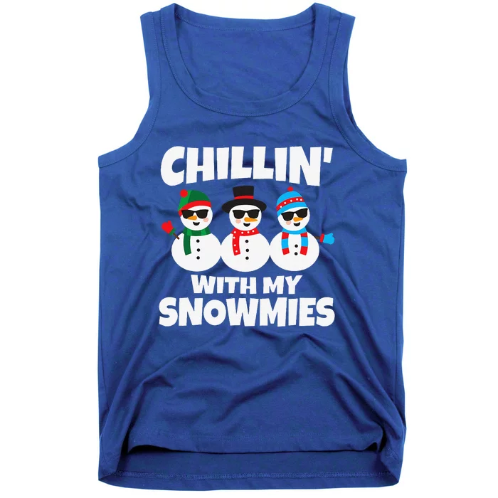 Funny Chillin With My Snowmies Christmas Tank Top