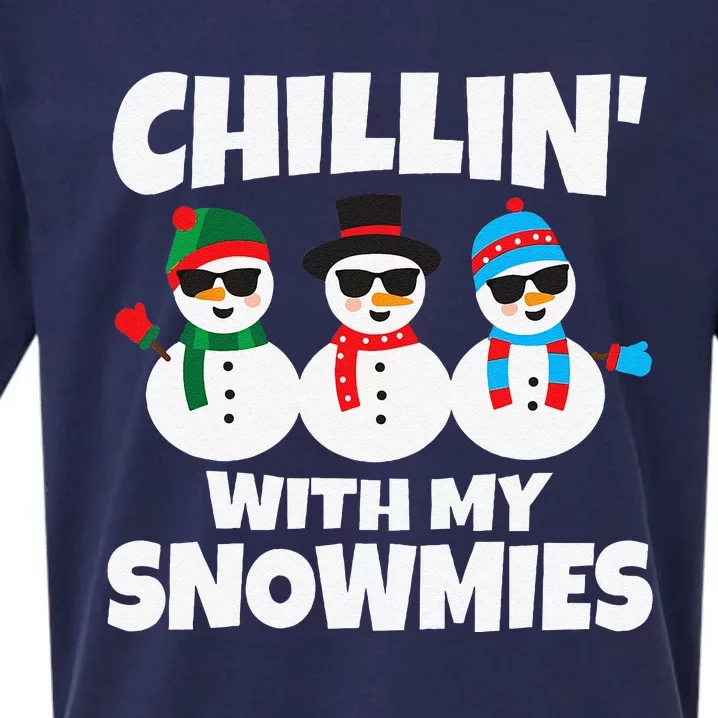 Funny Chillin With My Snowmies Christmas Sueded Cloud Jersey T-Shirt