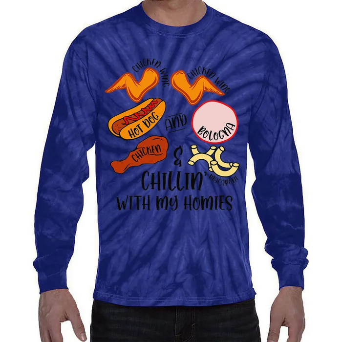 Funny Chicken Wing Song Lyric Hot Dog Bologna Macaroni Tie-Dye Long Sleeve Shirt