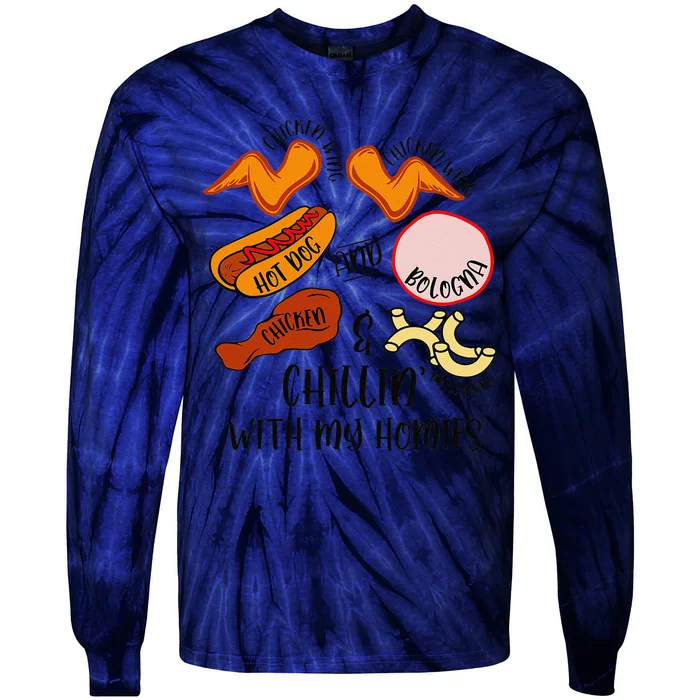 Funny Chicken Wing Song Lyric Hot Dog Bologna Macaroni Tie-Dye Long Sleeve Shirt