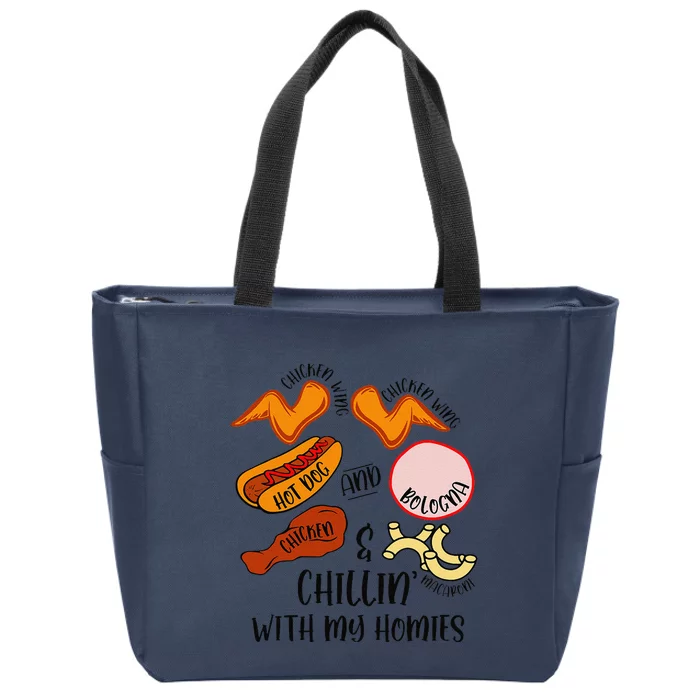 Funny Chicken Wing Song Lyric Hot Dog Bologna Macaroni Zip Tote Bag