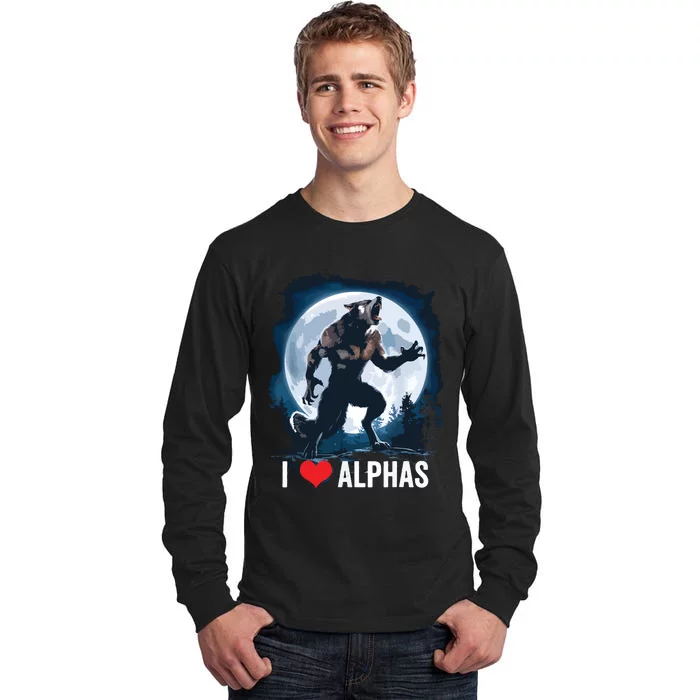 Funny Cringe Werewolf Wolf Meme I Heart Alphas I Love Alphas Tall Long Sleeve T-Shirt