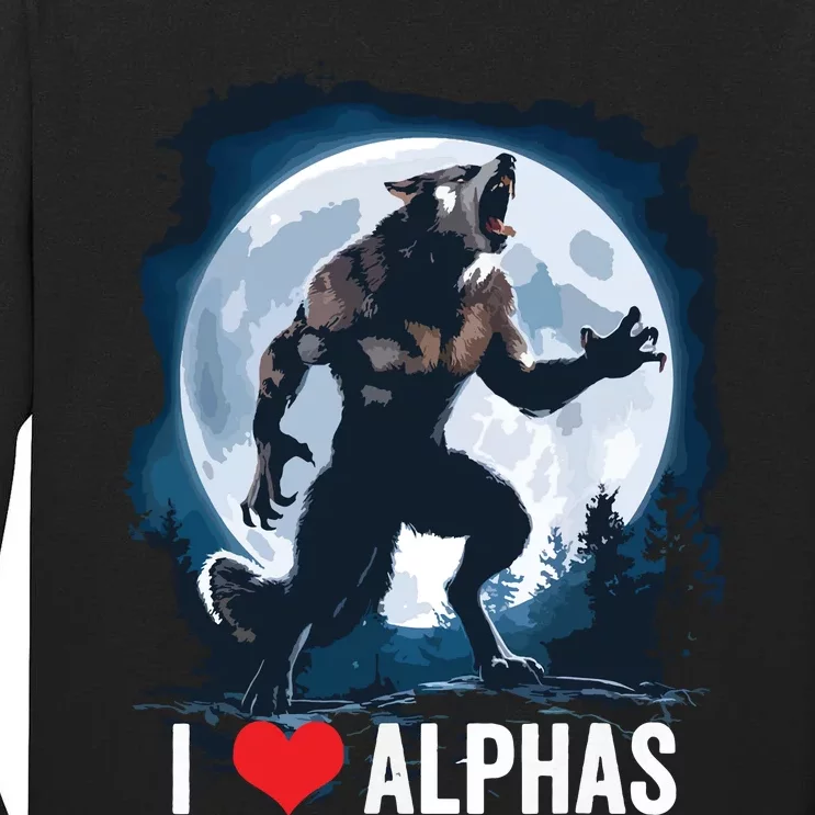 Funny Cringe Werewolf Wolf Meme I Heart Alphas I Love Alphas Tall Long Sleeve T-Shirt