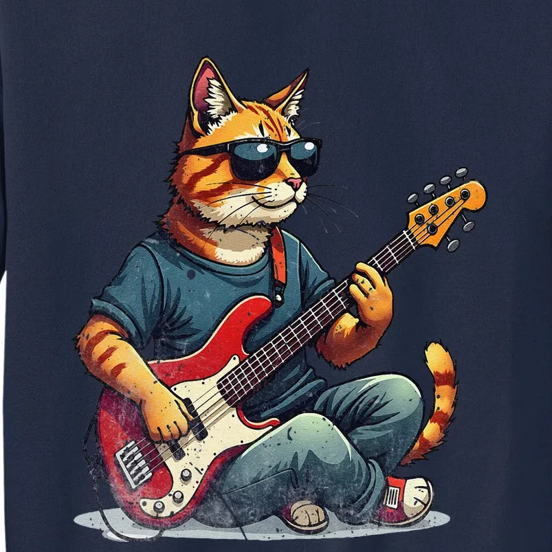 Funny Cat Wearing Sunglasses Playing Bass Guitar Cat Owner Tall Sweatshirt