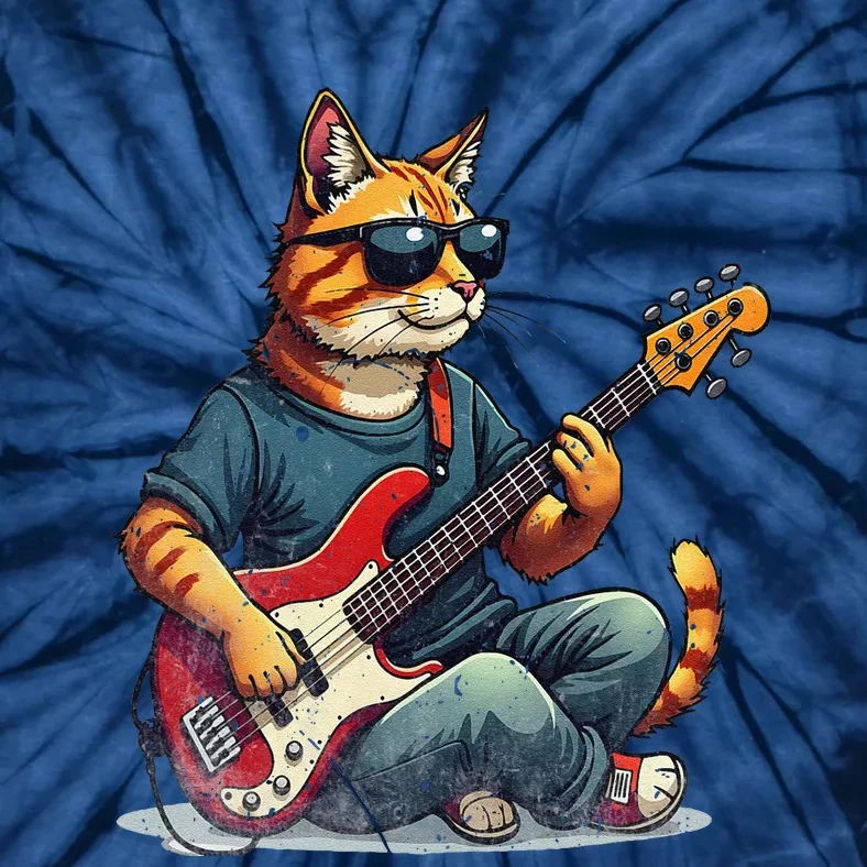 Funny Cat Wearing Sunglasses Playing Bass Guitar Cat Owner Tie-Dye T-Shirt