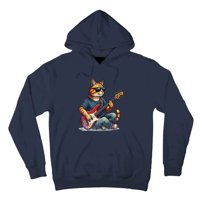 Funny Cat Wearing Sunglasses Playing Bass Guitar Cat Owner Tall Hoodie