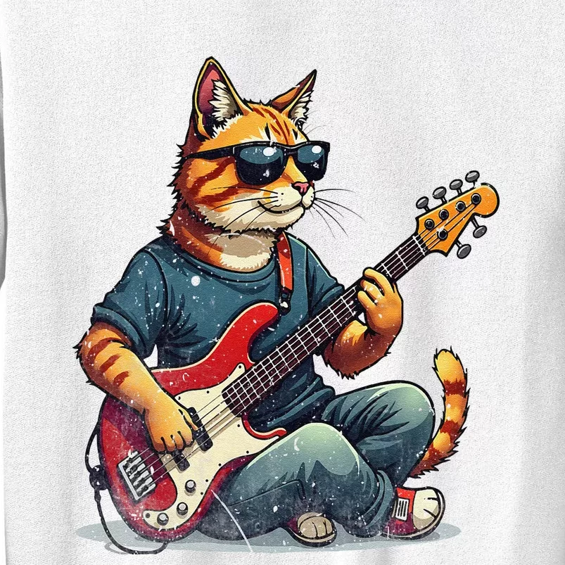 Funny Cat Wearing Sunglasses Playing Bass Guitar Cat Owner Sweatshirt