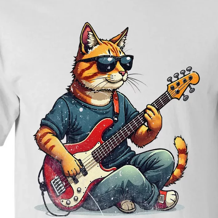 Funny Cat Wearing Sunglasses Playing Bass Guitar Cat Owner Tall T-Shirt