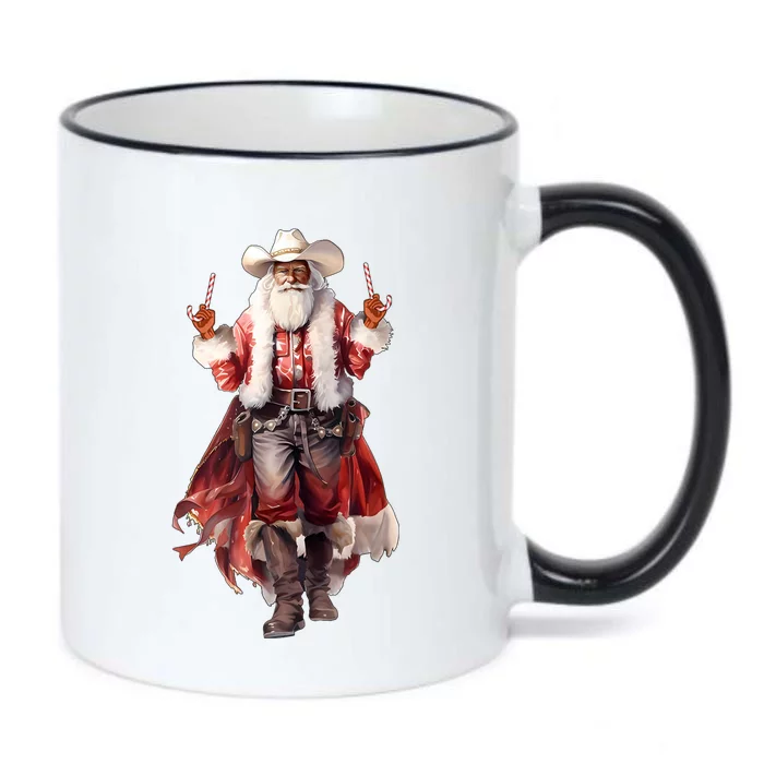 Funny Christmas Western Cowboy Santa Claus And Candy Cane Black Color Changing Mug