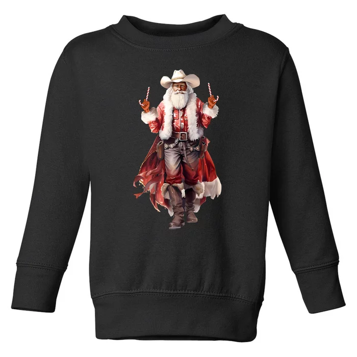 Funny Christmas Western Cowboy Santa Claus And Candy Cane Toddler Sweatshirt