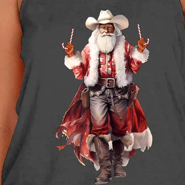 Funny Christmas Western Cowboy Santa Claus And Candy Cane Women's Knotted Racerback Tank