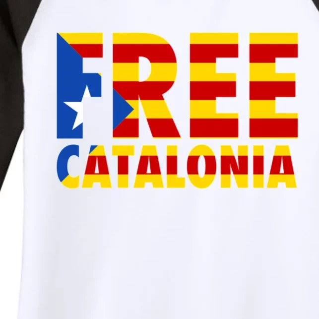 Free Catalonia With Catalonia Flag Women's Tri-Blend 3/4-Sleeve Raglan Shirt