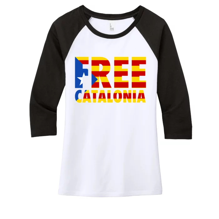 Free Catalonia With Catalonia Flag Women's Tri-Blend 3/4-Sleeve Raglan Shirt