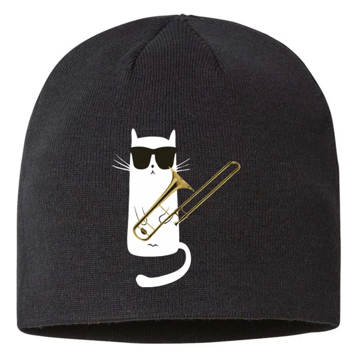 Funny Cat Wearing Sunglasses Playing Trombone 8 1/2in Sustainable Knit Beanie