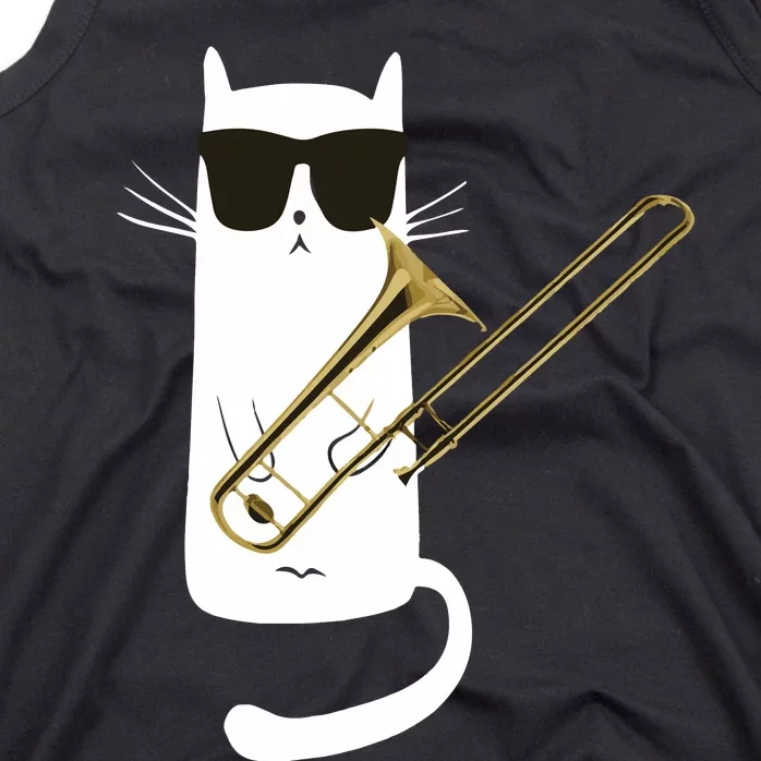 Funny Cat Wearing Sunglasses Playing Trombone Tank Top