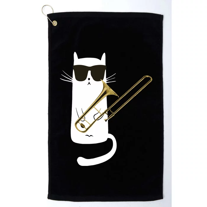 Funny Cat Wearing Sunglasses Playing Trombone Platinum Collection Golf Towel