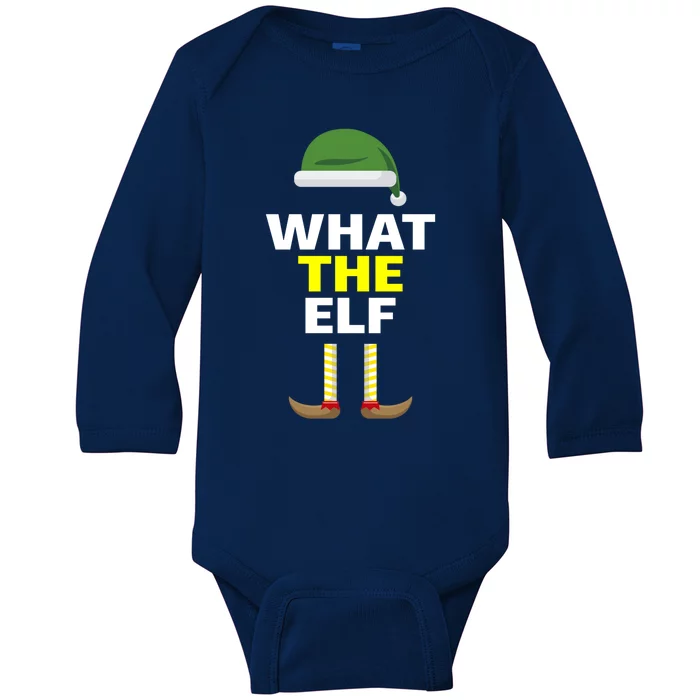 Funny Christmas What The Elf Distressed Gift Baby Long Sleeve Bodysuit