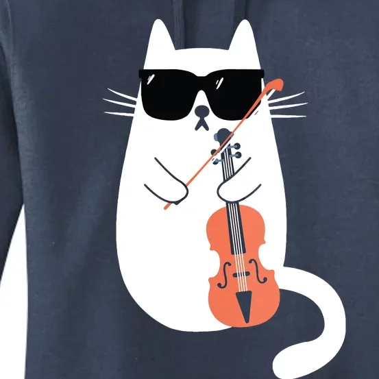 Funny Cat Wearing Sunglasses Playing Violin Viola Musician Women's Pullover Hoodie