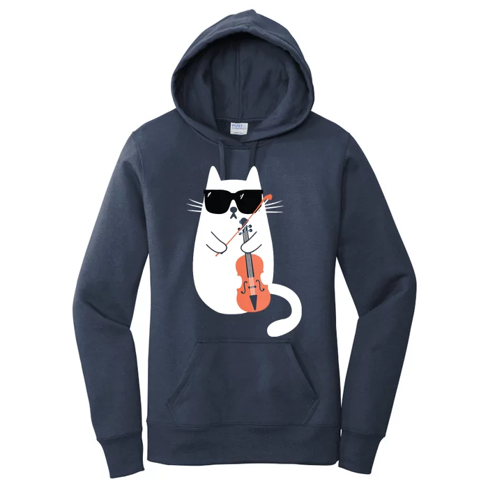 Funny Cat Wearing Sunglasses Playing Violin Viola Musician Women's Pullover Hoodie