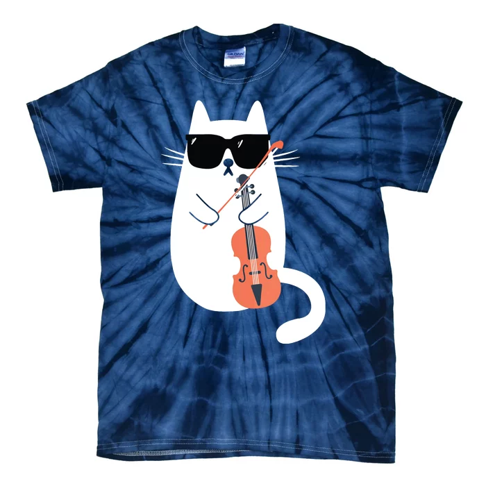 Funny Cat Wearing Sunglasses Playing Violin Viola Musician Tie-Dye T-Shirt