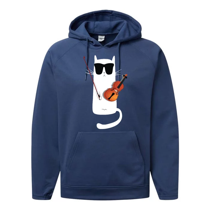 Funny Cat Wearing Sunglasses Playing Violin Performance Fleece Hoodie