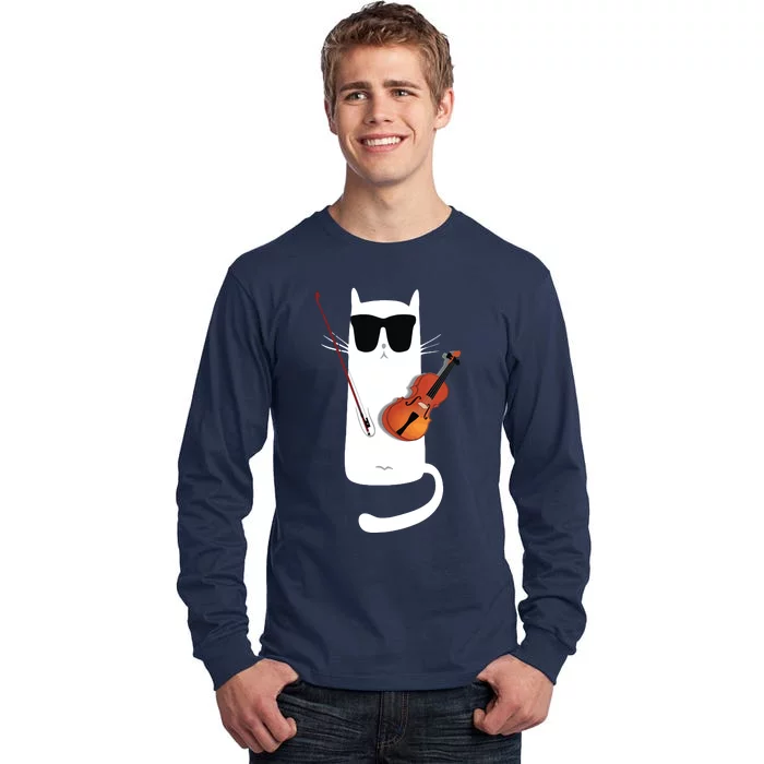 Funny Cat Wearing Sunglasses Playing Violin Tall Long Sleeve T-Shirt