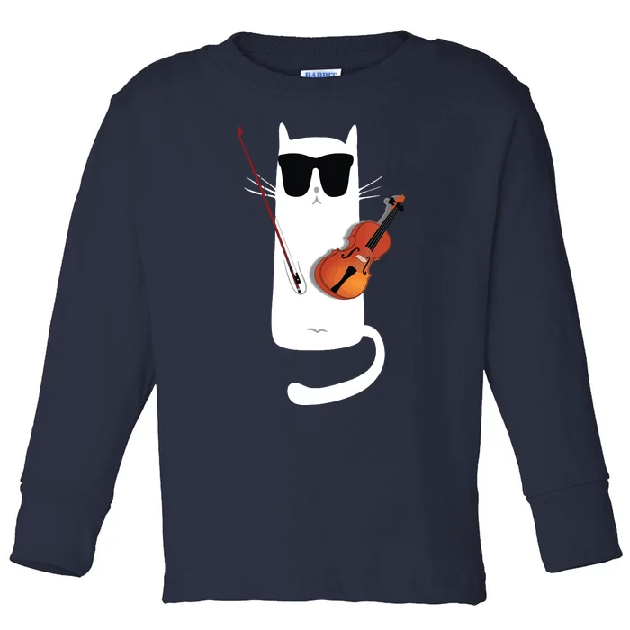 Funny Cat Wearing Sunglasses Playing Violin Toddler Long Sleeve Shirt