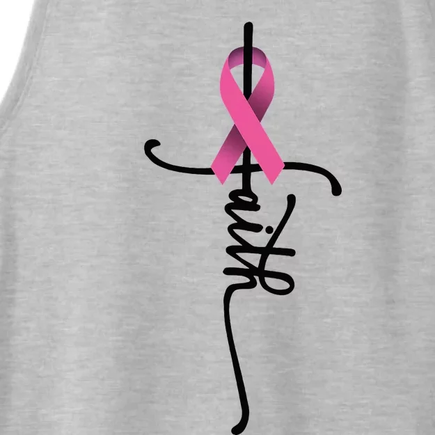 Faith Cross Warrior Survivor Ribbon Breast Cancer Ladies Tri-Blend Wicking Tank