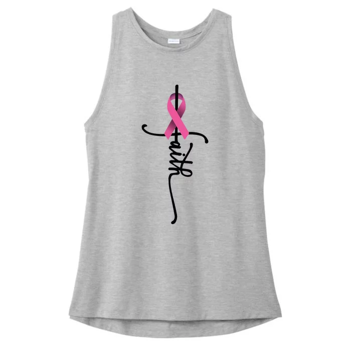 Faith Cross Warrior Survivor Ribbon Breast Cancer Ladies Tri-Blend Wicking Tank