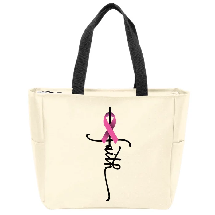 Faith Cross Warrior Survivor Ribbon Breast Cancer Zip Tote Bag