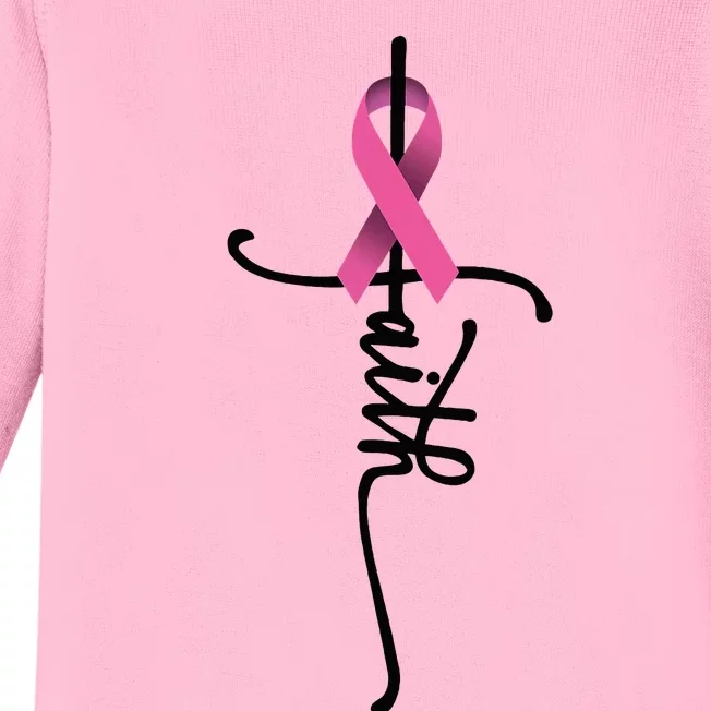 Faith Cross Warrior Survivor Ribbon Breast Cancer Baby Long Sleeve Bodysuit