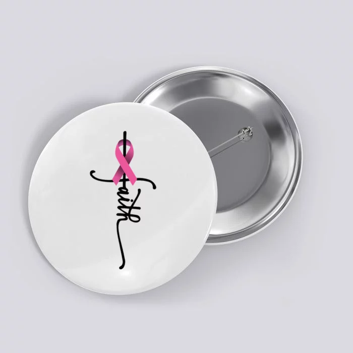 Faith Cross Warrior Survivor Ribbon Breast Cancer Button