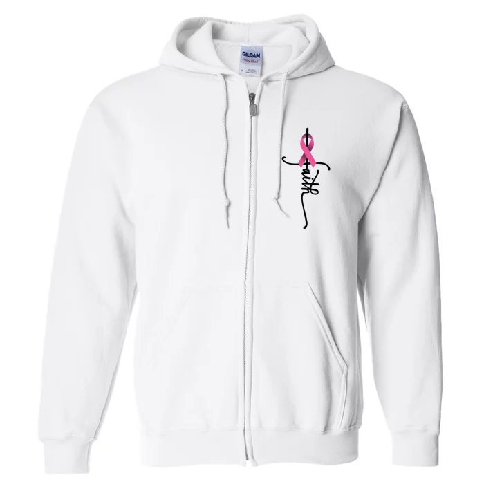 Faith Cross Warrior Survivor Ribbon Breast Cancer Full Zip Hoodie