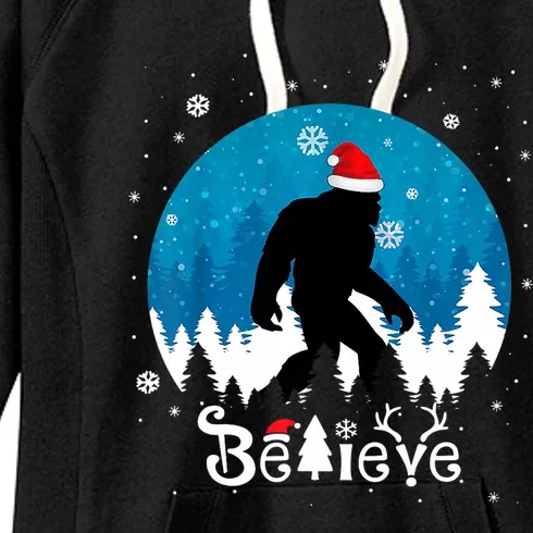 Funny Christmas Xmas Bigfoot Believe Sasquatch In Moon Light Women's Fleece Hoodie