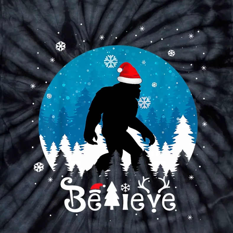 Funny Christmas Xmas Bigfoot Believe Sasquatch In Moon Light Tie-Dye T-Shirt