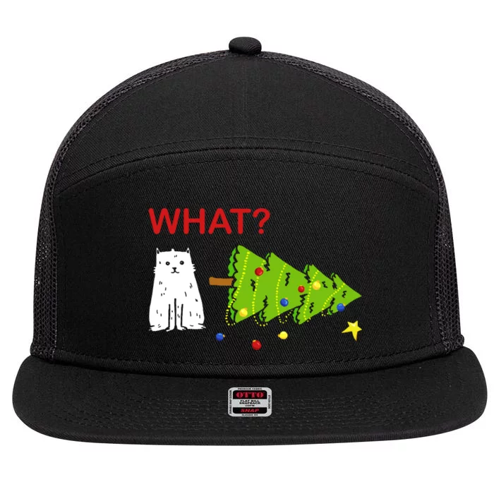 Funny Christmas XMas Cat What? 7 Panel Mesh Trucker Snapback Hat