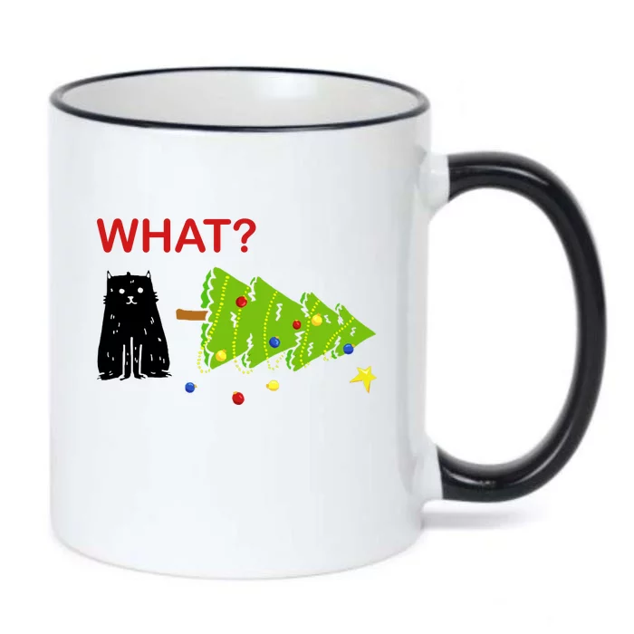 Funny Christmas XMas Cat What? Black Color Changing Mug