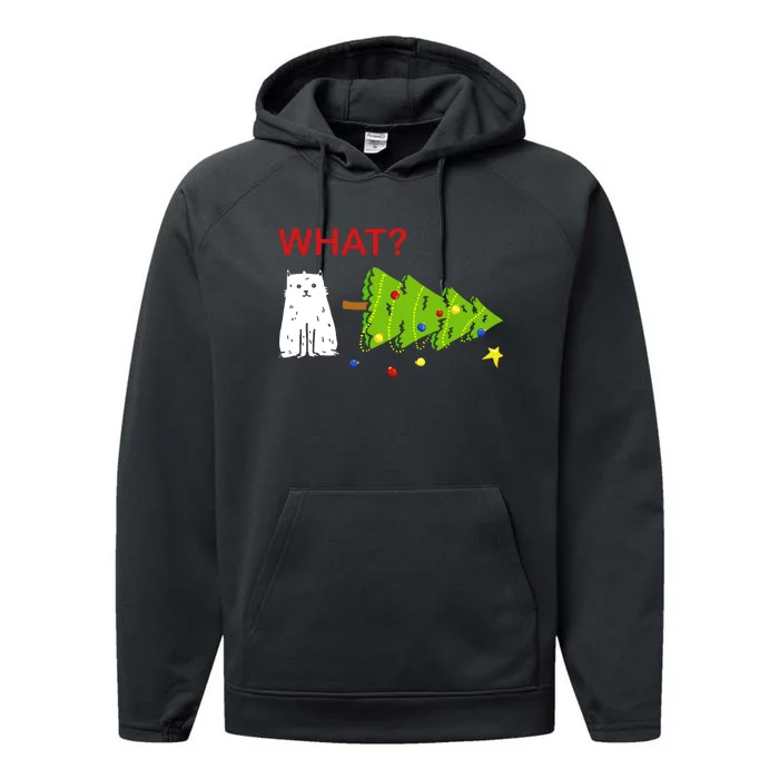 Funny Christmas XMas Cat What? Performance Fleece Hoodie