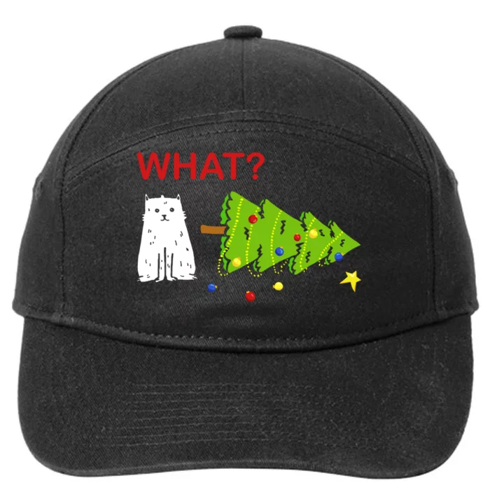 Funny Christmas XMas Cat What? 7-Panel Snapback Hat