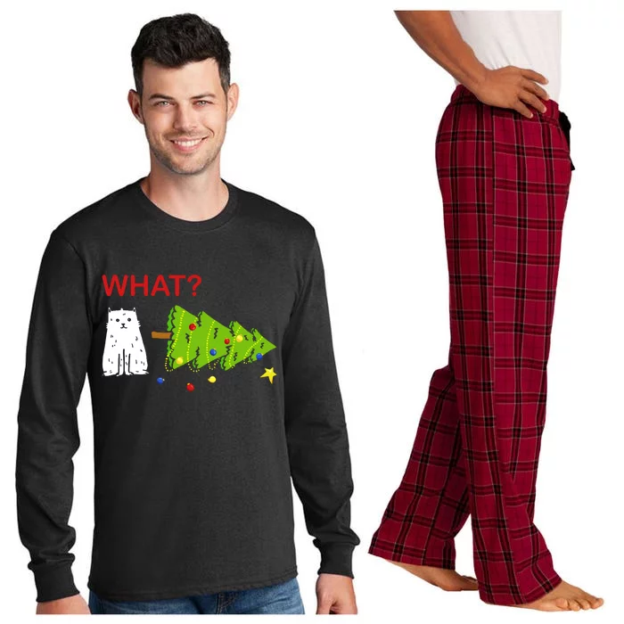 Funny Christmas XMas Cat What? Long Sleeve Pajama Set