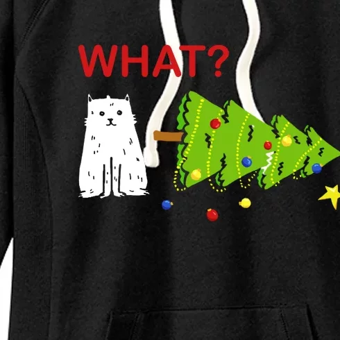 Funny Christmas XMas Cat What? Women's Fleece Hoodie