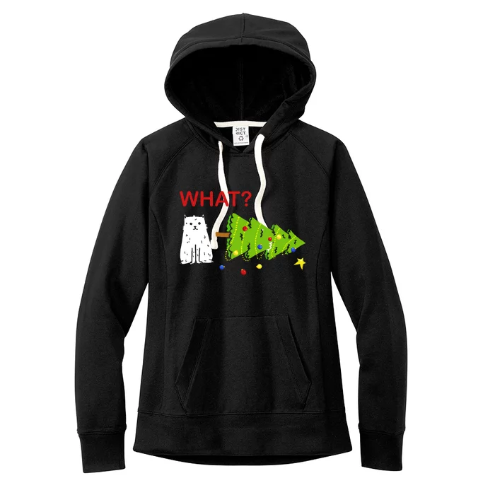 Funny Christmas XMas Cat What? Women's Fleece Hoodie