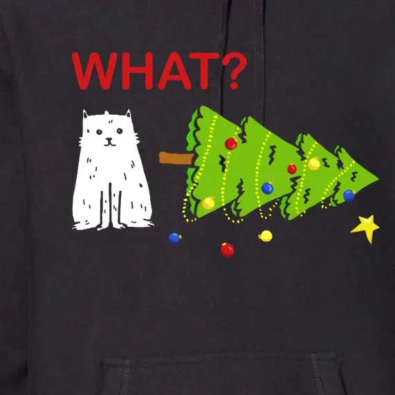 Funny Christmas XMas Cat What? Premium Hoodie