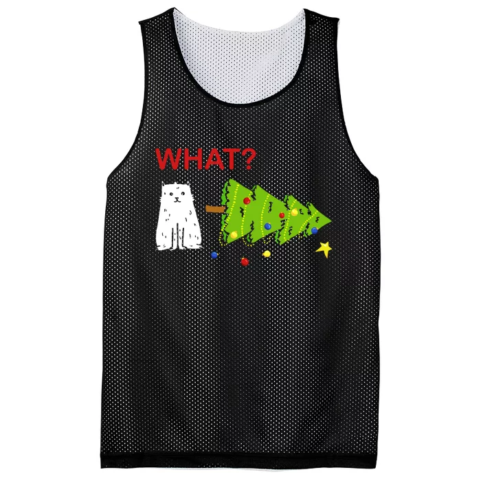 Funny Christmas XMas Cat What? Mesh Reversible Basketball Jersey Tank