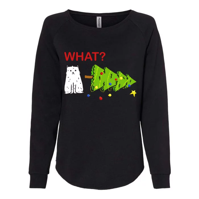 Funny Christmas XMas Cat What? Womens California Wash Sweatshirt