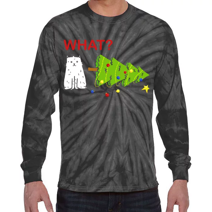 Funny Christmas XMas Cat What? Tie-Dye Long Sleeve Shirt