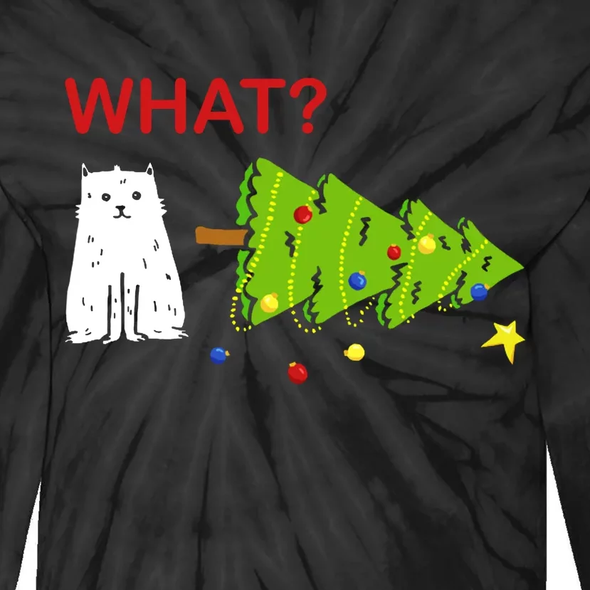 Funny Christmas XMas Cat What? Tie-Dye Long Sleeve Shirt