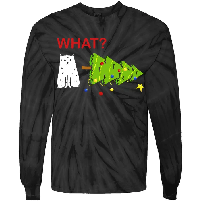 Funny Christmas XMas Cat What? Tie-Dye Long Sleeve Shirt