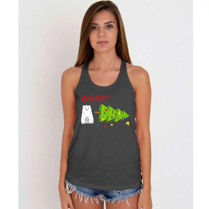 Funny Christmas XMas Cat What? Women's Knotted Racerback Tank